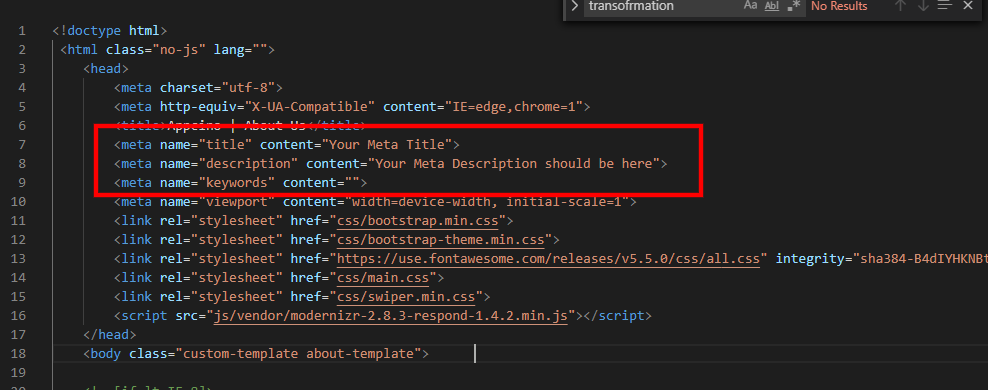 html showing meta description